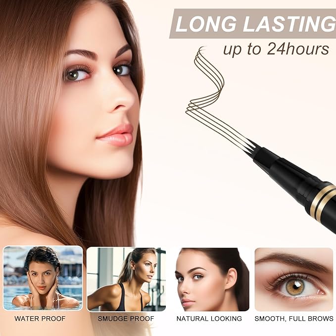 Eyebrow Pen,2-in-1 Waterproof Eyebrow Pencil with 4 Tip Microblading Brow Pen and Ultra-Precise Brow Pencil,with Dual-ended Eyebrow Brush,Eyebrow Makeup for Natural Looking - Medium Brown