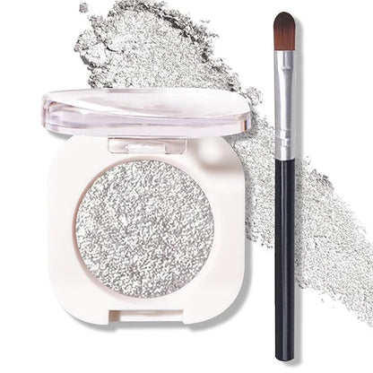 Glitter Eyeshadow Metallic Silver Single Eyeshadow,Ultra Fine Shimmer Eyeshadow Lightweight Sparkling Blendable Formula,Daily Multiuse Glossy Eyes Makeup (12 Cold Brew)