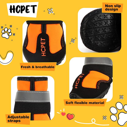 Hcpet Dog Shoes, Dog Boots for Large Dogs, Waterproof Dog Booties Paw Protector for Summer Hot Pavement, Winter Snowy Day, Outdoor Walking, Indoor Hardfloors Anti Slip Sole Orange Size 8