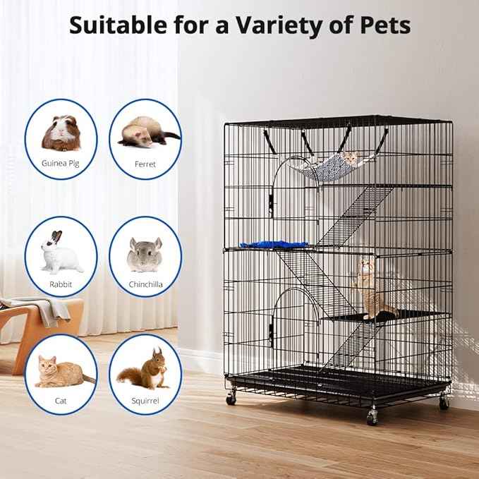 PawGiant 4-Tier Large Cat Cage Playpen, 51-inch Indoor/Outdoor Enclosure with 2 Doors, Hammock, Suitable for Cats, Kittens, and Small Animals