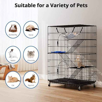 PawGiant 4-Tier Large Cat Cage Playpen, 51-inch Indoor/Outdoor Enclosure with 2 Doors, Hammock, Suitable for Cats, Kittens, and Small Animals