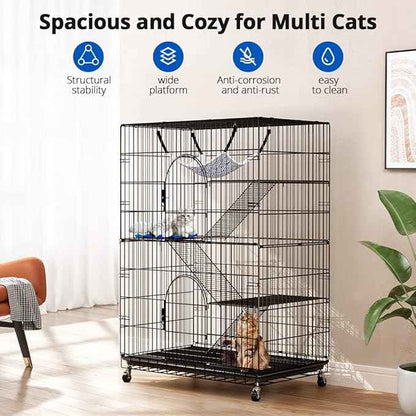PawGiant 4-Tier Large Cat Cage Playpen, 51-inch Indoor/Outdoor Enclosure with 2 Doors, Hammock, Suitable for Cats, Kittens, and Small Animals