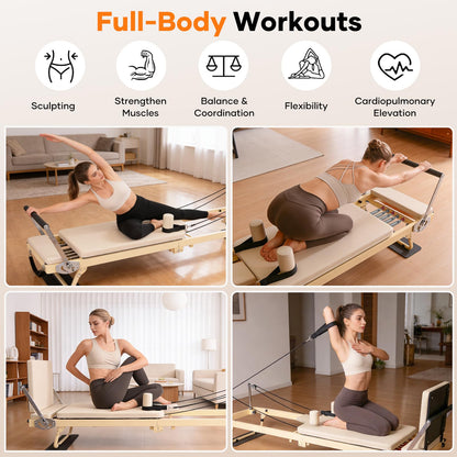 BIOCOR 92" 2ND Gen Extended Pilates Reformer, Foldable Pilates Machine with Pilates Ring Circle & Headrest, Jumpboard, Dual Resistance Springs, Pilates Equipment for Home Workout, up to 500 lbs