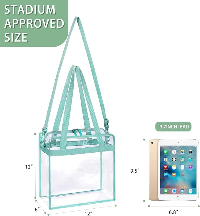 BAGAIL Clear Bags 12x6x12 Stadium Approved Clear Tote Bag with Zipper Closure Crossbody Shoulder Bag with Adjustable Strap