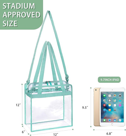 BAGAIL Clear Bags 12x6x12 Stadium Approved Clear Tote Bag with Zipper Closure Crossbody Shoulder Bag with Adjustable Strap