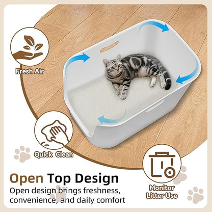 Extra Large High Sided Litter Box,22.6"×14.8"×13.8" XL Cat Litter Box for Indoor Cats,Jumbo Cat Box for Big Cats,Open Top Tall Litter Pan with High Wall,Easy to Clean,Anti-Splashing Design