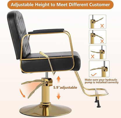 Barber Salon Chair for Hair Sylist, Hydraulic Salon Chairs, Height Adjustable Barber Chairs, Reclining Barber Styling Chairs, 360 Degrees Rotation Shampoo Chair for Barbershop (Black)