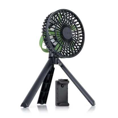 Treva 5 Inch Tripod Fan With Built-In Light And Attachable Phone Mount, Rechargeable 3-Speed Mini Fan With Handle For Travel, Ca