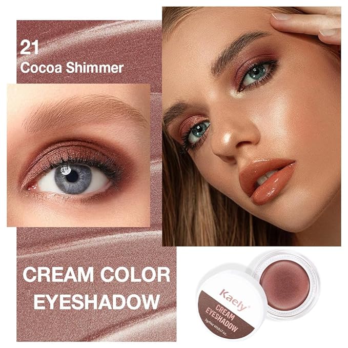 Single Cream Eye Shadow,Cocoa Shimmer Glitter Natural Nude Monochrome Eyeshadow Palette,Waterproof,Long Lasting Naturing-Looking,Vegan & Cruelty-Free,21