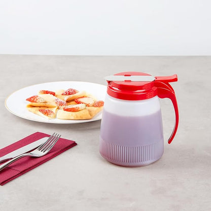 Restaurantware-Chef 101 32 Ounce All Purpose Syrup Dispensers, 10 Honey Dispensers - Red Top, Stainless Steel Slide Cover, Plastic Pancake Syrup Bottle, Perfect For Diners, Restaurants, Home