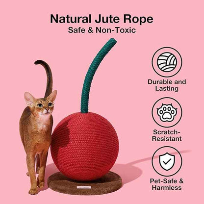 VETRESKA Cherry Cat Scratching Post, 22.64" Tall Cat Scratcher with Jute Rope Ball, Vertical Cat Scratch Post Claw Scratchers for Indoor Cats, Kitten Supplies