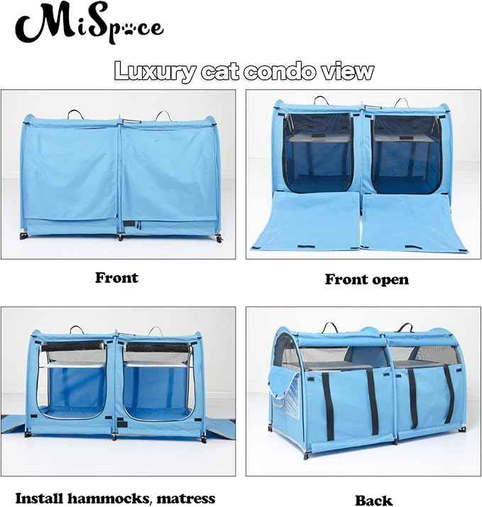 Mispace Portable 2 Pet Carriers for Cats Collapsible Cat Condo for Car Travel Pet Kennel Show Cages with Portable Carry Bag Hammocks Mats and Litter Box