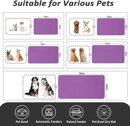 Dog Food Mat - Absorbent Cat Mat for Food and Water, No Stains Pet Feeding Bowl Mat, Easy to Clean Pet Placemats, Quick Dry Dog Water Dispenser Mat for Messy Drinkers | Purple 18"x 28"