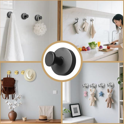 4Pcs Suction Cup Hooks, Wreath Hangers for Front Door, Strong Hold No Drill Hangers for Bathroom, Kitchen, Glass, Tile, Perfect for Wreaths (Black)