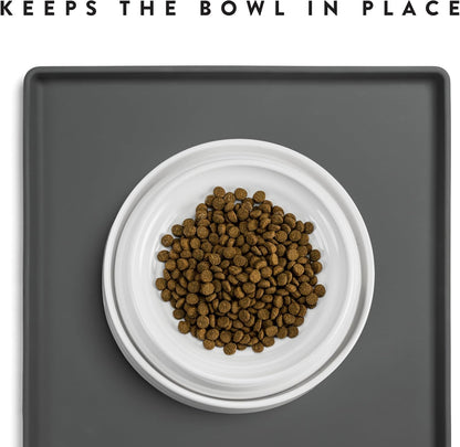 CatGuru Cat Food Mat, Small & Large Feeding Mats, 100% Waterproof Silicone Pet Placemat, Non-Slip Cat Food and Water Bowl or Water Fountain (Large, Carbon)