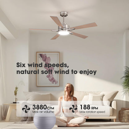 Ludomide Ceiling Fan With Light, 52 Modern Low Profile Ceiling Fan With Light, Dc Reversible Motor, Smart App & Remote Control,
