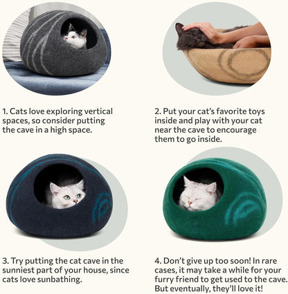 MEOWFIA Cat Cave – Premium Felt Cat Bed for Indoor Cats, Handmade 100% Merino Wool (Gold Rose, Medium)