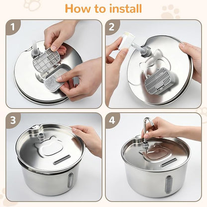 Cat Water Fountain Stainless Steel,135oz/4L,with Adjustable Pump & 3 Flow Modes, Ultra-Quiet Automatic Cat Dog Water Dispenser, Large Capacity Water Fountain for Cats,Dogs,Multiple Pets (1)