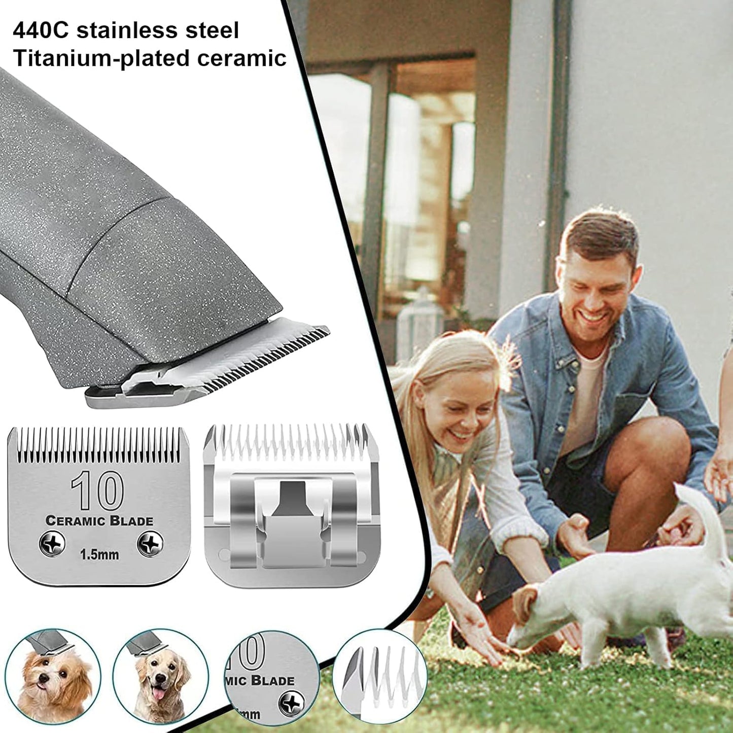 6Pack 10Blades Dog Grooming Replacement Blades Compatible with Andis Pet Clipper/Oster A5/Wahl KM Series Dog Clipper,Ceramic Blade & Stainless Steel Blade (#10+30+5FC+7FC+3FC+4F)