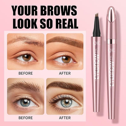 QIC Microblading Eyebrow Pen,Eyebrow Pencils for Women with 4-Fork-Tip, Waterproof Eye Brow Pencil Natural Hair-Like And Long-Lasting (Gray)