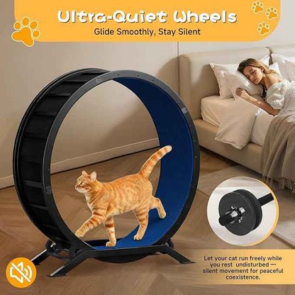 GTRACING Cat Wheels, 40" Diameter, Large Cat Exercise Wheel for Indoor Cats cat Treadmill Metal with Detachable Carpet & Teaser/Stickers, Ultra-Quiet Scroll Wheel with Latch, Safe and Stable, Blue