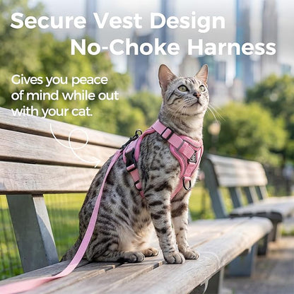 Cat Harness and Leash Set Escape Proof Tactical Large Kitten Harness Emotional Support Cat Vest, Pink, L