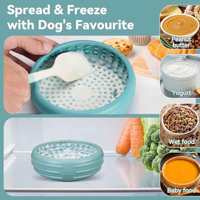 Dog Lick Bowl, Animire Freeze Lick Mat for Dogs, Non-Slip Slow Feeder Licking Bowl Enrichment Treat for Distraction Anxiety Relief, Food Grade Silicone, Dishwasher Safe(Teal,XL)