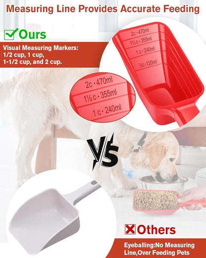 2 Cup Dog Food Scoop(2 Pack), Plastic Pet Food Scoop with Measuring Lines for Accurate Pet Food Portions,Dishwasher Safe (Red)
