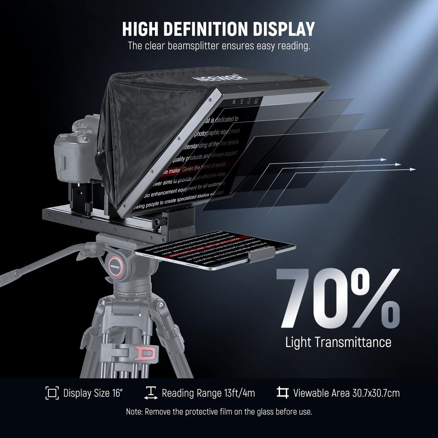 Neewer Basics X16B Aluminum Alloy Liftable Teleprompter 16 For Ipad Tablet Phone Dslr Camera, No Assembly, Remote & App Control,