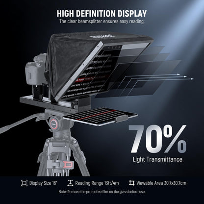 Neewer Basics X16B Aluminum Alloy Liftable Teleprompter 16 For Ipad Tablet Phone Dslr Camera, No Assembly, Remote & App Control,