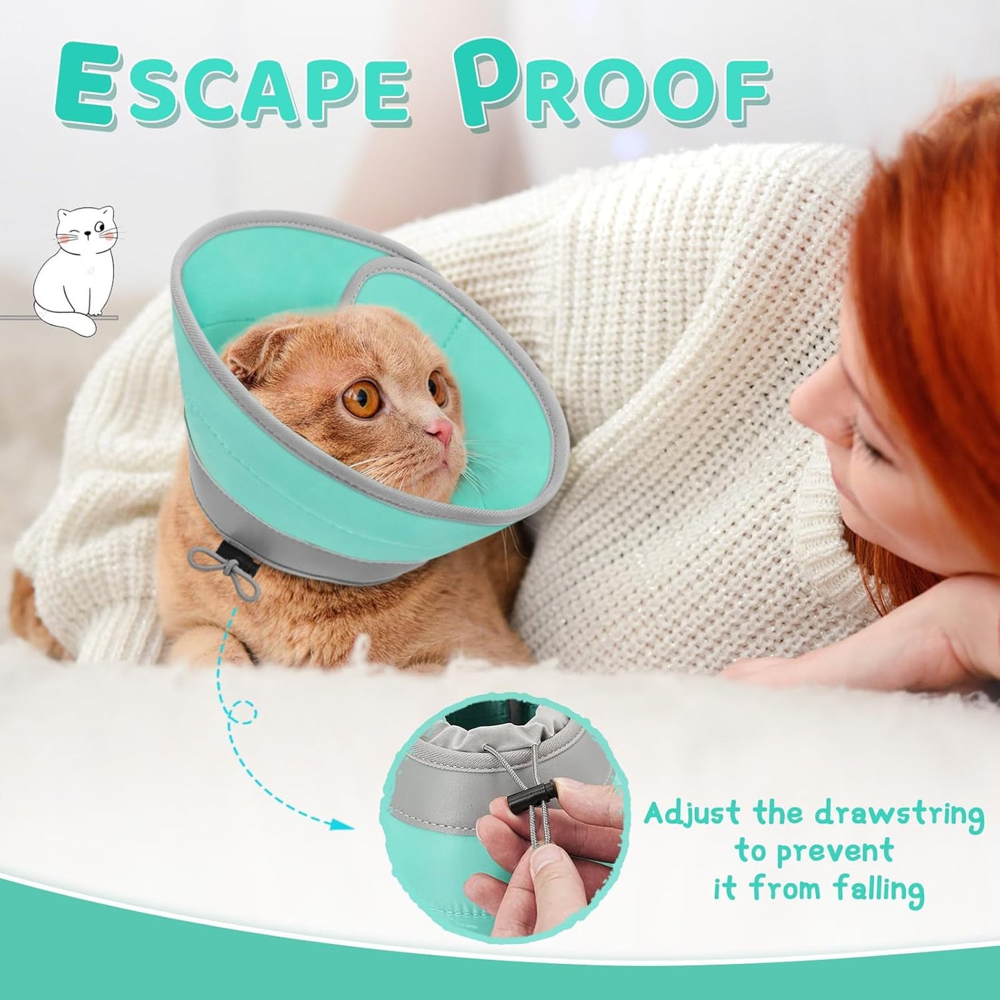 Cat Cone Collar Soft to Stop Licking, Adjustable, Foldable Lightweight Kitten Cones After Surgery Recovery for Cats & Kittens, Cat Cone Alternative (Solid Green, L)