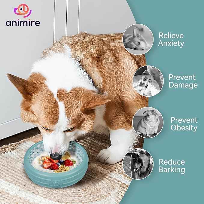 Dog Lick Bowl, Animire Freeze Lick Mat for Dogs, Non-Slip Slow Feeder Licking Bowl Enrichment Treat for Distraction Anxiety Relief, Food Grade Silicone, Dishwasher Safe(Teal,XL)