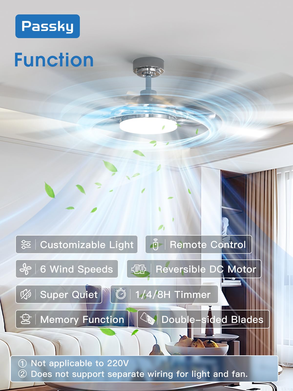 Passky Ceiling Fans With Lights, 64 Inch Nickel Ceiling Fan With Light And Remote Control, Reversible, Dimmable, 3Cct, Quiet, Ce