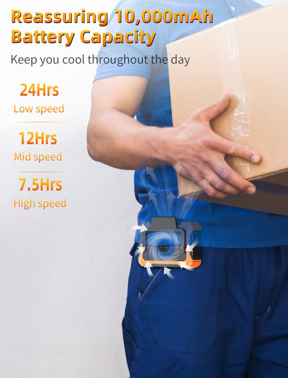 Koonie 10000Mah Waist Clip Fan With Solar Panel, 30H Working Time, Personal Led Light, Battery Powered Belt Fan, Strong Airflow,