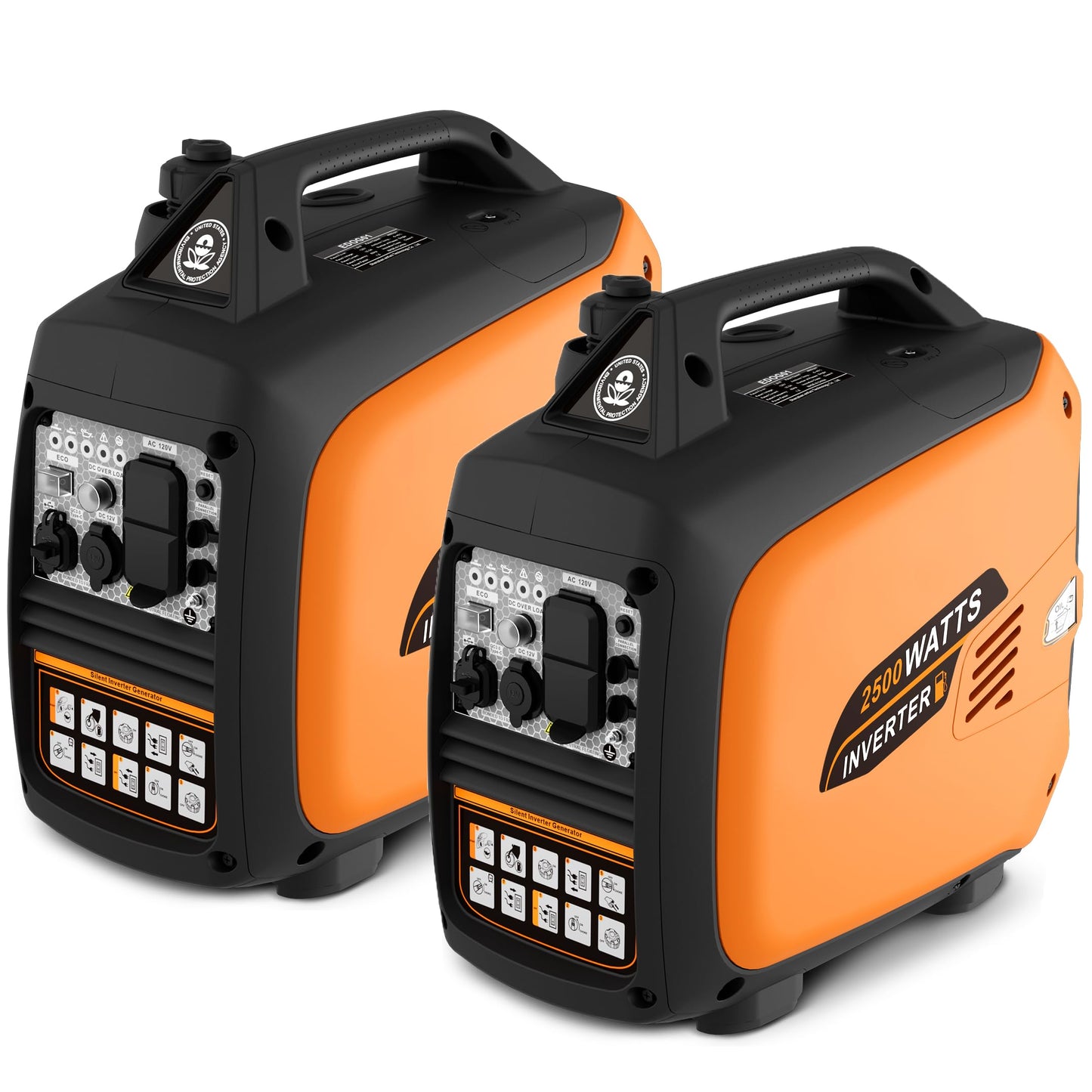 Portable Inverter Generator 2500W Gas Powered, Long Runtime Gas Generators For Home Use, Camping, Super Quiet Emergency Home Bac