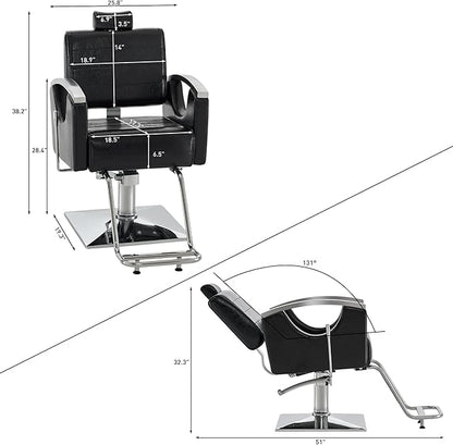 BarberPub Barber Chair for Barbershop,Reclining Salon Chair for Hair Stylist 9180 (Black)