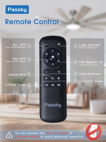 Passky Ceiling Fans With Lights, 64 Inch Nickel Ceiling Fan With Light And Remote Control, Reversible, Dimmable, 3Cct, Quiet, Ce