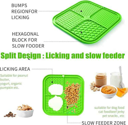 Lick Mat for Dogs, Premium Lick Pad with Suction Cups for Dog Anxiety Relief, Slow Feeder Dog Bowls, Bathing, Grooming and Training (Green, 1pack)