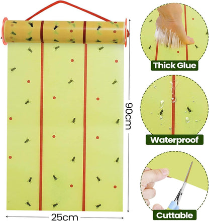 Qualirey Giant Sticky Fly Traps,30 Feet Fly Strips for Indoor Outdoor Hanging Flying Tapes Non Toxic Ribbon Fruit Gnat Killer for Mosquito Plants House Horse Stable (Yellow,2 Pcs)