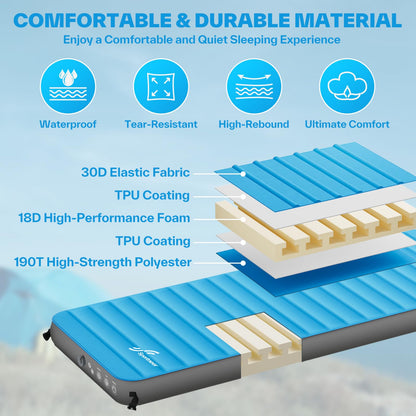 Sportneer Sleeping Pad for Camping: 4" Ultra-Thick Air & Foam Camping Mattress with 10 R Value, 4-Season Large Size 78" x 30" Self-Inflating Sleeping Pad for Camp/Travel/Car/Tent, Easy to Inflate