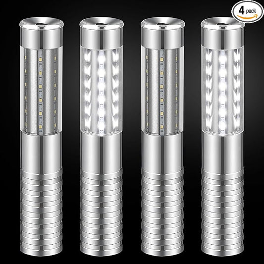 4 Pieces LED Strobe Baton Light Rechargeable Bottle Service Sparklers Stick Reusable Champagne Bottle Handheld LED for Club Stage Nightclub Party Concert Event Bar Outdoor - Silver