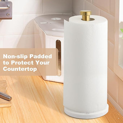 Standing Paper Towel Holder, Kitchen Paper Towel Roll Holder- for Bathroom Kitchen Countertop with Weighted Marble Base for One-Handed Operation (Gold), Marble Paper Towel Holder.…