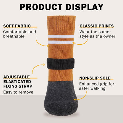 SCENEREAL Anti Slip Dog Boots & Paw Protectors for Hardwood Floor, Extended Dog Socks to Prevent Licking Paws, Waterproof Pet Snow Rain Shoe for Winter Small Puppy Senior Dogs, Khaki S