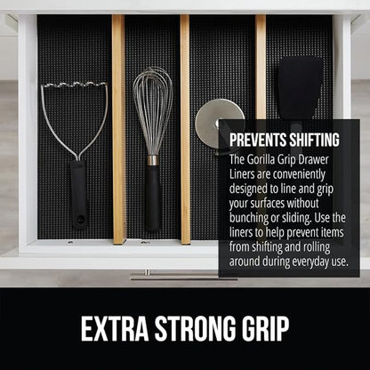 GORILLA GRIP powerGRIP Drawer Shelf and Cabinet Liner, Thick Strong Hold, Non-Adhesive Liners Protect Kitchen Cabinets and Cupboard, Bathroom Drawers, Easy Install, Breathable Mat, 17.5" x30', Black