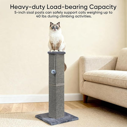 Cat Scratching Post 32 Inch for Indoor Large Cats and Kitten, Nature Sisal Tall Cat Scratch Post, Sisal Cat Scratcher Improve Cat's Scratching Habits and Protect Your Furniture, Dark Grey