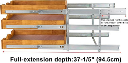 DINDON 3 Tier Pull Out Cabinet Organizer 11” W X21” D Slide Out Wood Drawer With Shelf Liner For Kitchen Pantry Organization