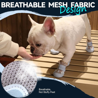 Dog Shoes for Large Small Medium Dogs, Breathable Mesh Dog Boots & Paw Protectors for Summer Hot Pavement Winter Snow, Waterproof Anti-Slip Dog Booties for Hiking Hardwood Floors(Blue-Beige7)
