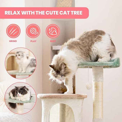 HYABi 42.7 inch Flower Cat Tree Tower Condo Furniture Apartment Plush Habitat Kitten Amusement Platform Multi-Level with Scratch Posts Toy Ball Pet House Play for Indoor Cats