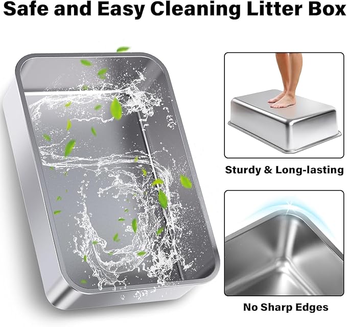 2Pack Stainless Steel Litter Box, XL Extra Large Cat Litter Boxes for Big Cats, Metal Litter Box with Lid High Sides, Leak-Proof, Never Absorbs Odors, Easy Cleaning, Non-Stick, Scoop Included