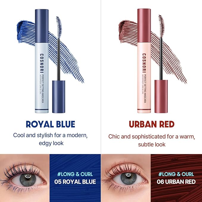 COSNORI Perfect Setting Waterproof Mascara Long&Curl 02 Cozy Brown – Long Lasting Smudge - Brown Mascara - Soft Definition for Blue & Green Eyes - K Beauty - 0.23fl oz (7ml)